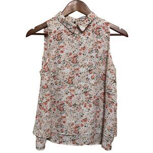 Bershka Floral Sleeveless Collared Blouse in Cream and Pink